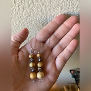 Chic Silver and Wood Bead Earrings